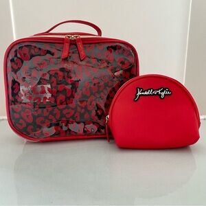 Kendall & Kylie 2 Piece Travel Bag Set Red Leopard Print
